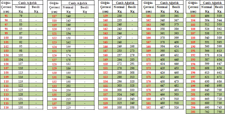 canlı ağırlık tahmin cetveli